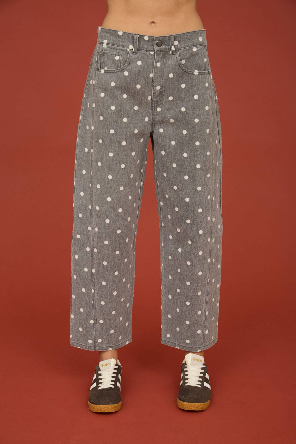 POLKA DOT HIGH WAIST WIDE LEG JEANS