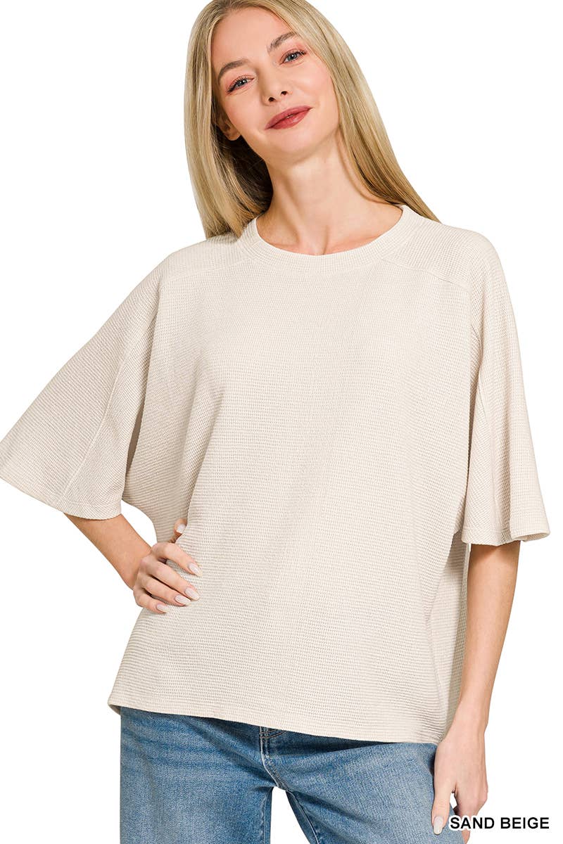 Double Knit 3/4 Sleeve Top w/ Exposed Seams - Zenana