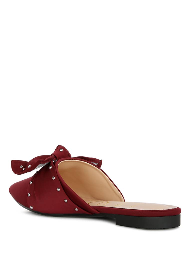 Makeover Studded Bow Flat Mules: BLACK / 8US