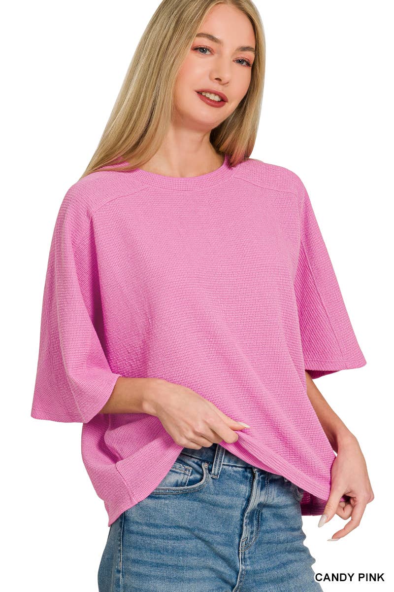 Double Knit 3/4 Sleeve Top w/ Exposed Seams - Zenana