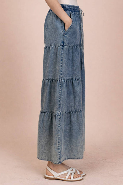 NP70989-Tiered Layers Mineral Washed Chambray Pants