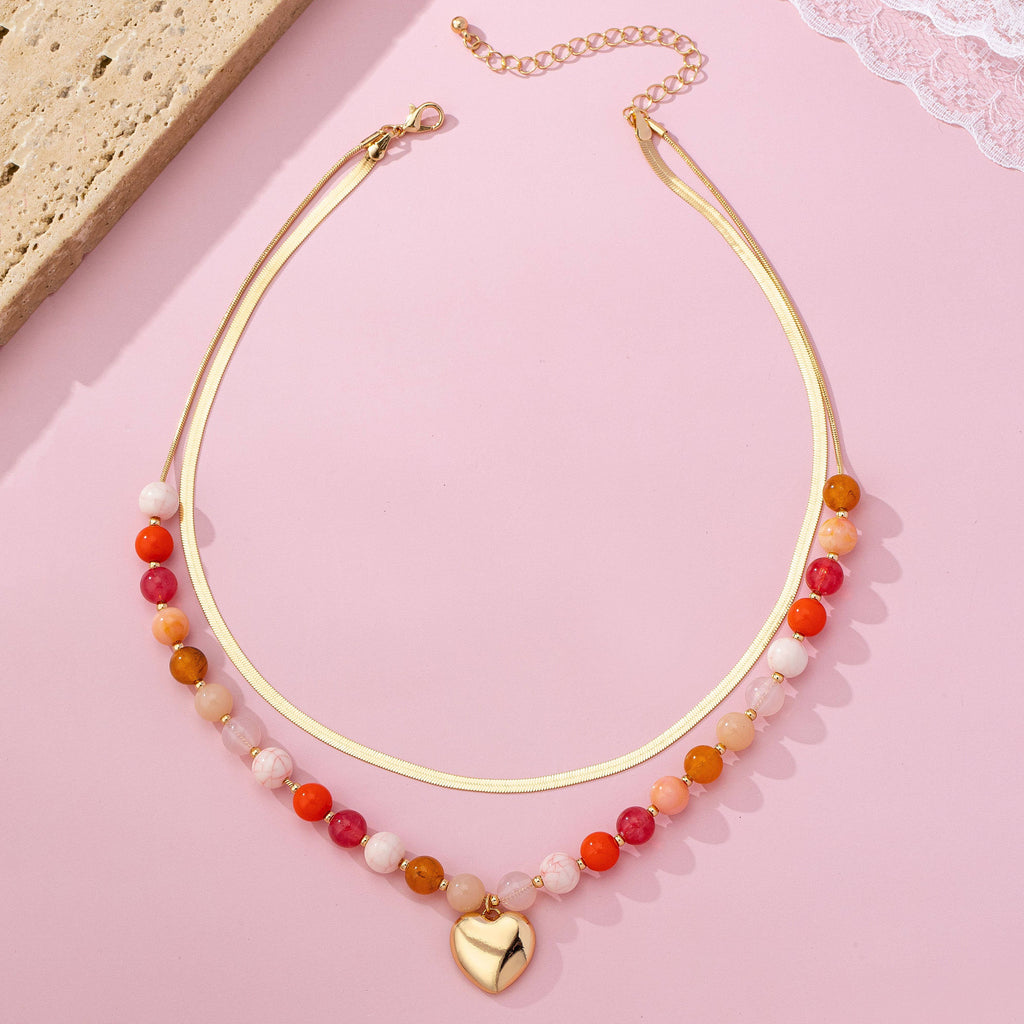 Multi Layered Beaded Heart Charm Necklace | 80N92705