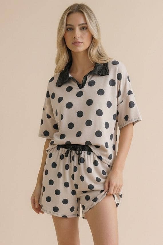 Plus Polka Dot Color Block Loose Fit Lounge Set