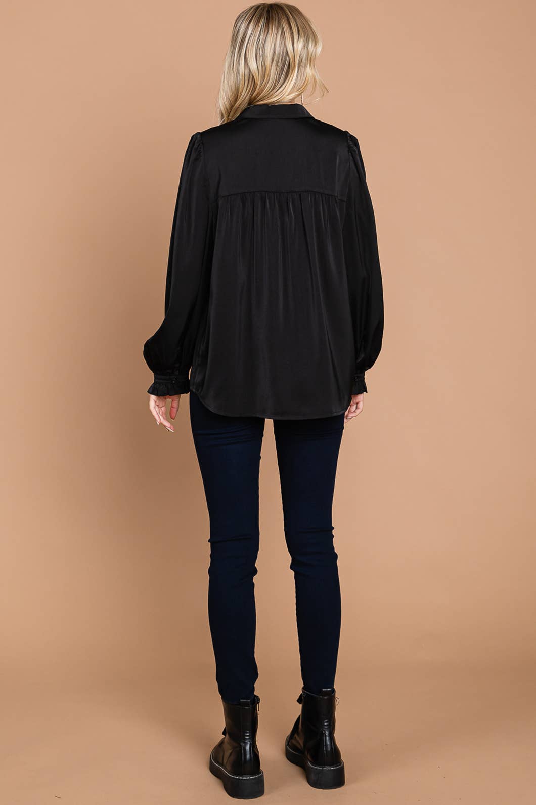 64669W-Soft Satin Button Down Front Shirts