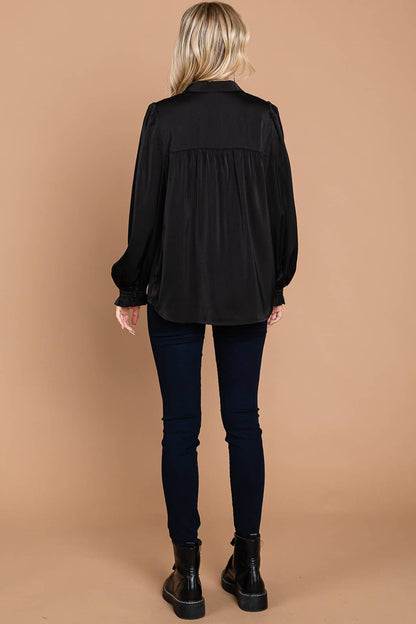 64669W-Soft Satin Button Down Front Shirts