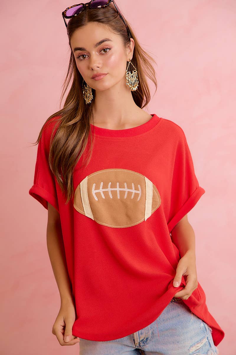 GAMEDAY FOOTBALL PATCHWORK WAFFLE SHORT TOP