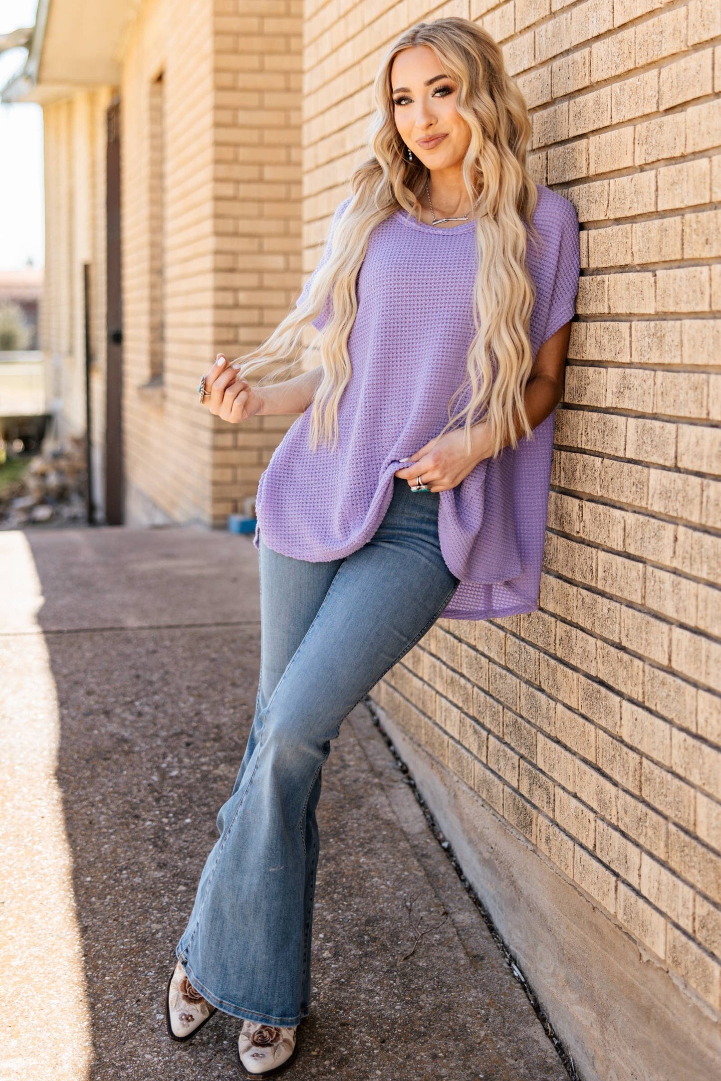 Round Neckline Crochet Poncho Sleeve Top: NAVY / S/M
