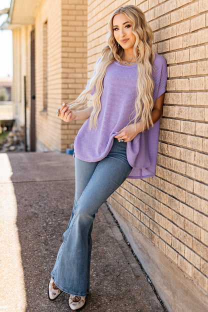Round Neckline Crochet Poncho Sleeve Top: NAVY / S/M