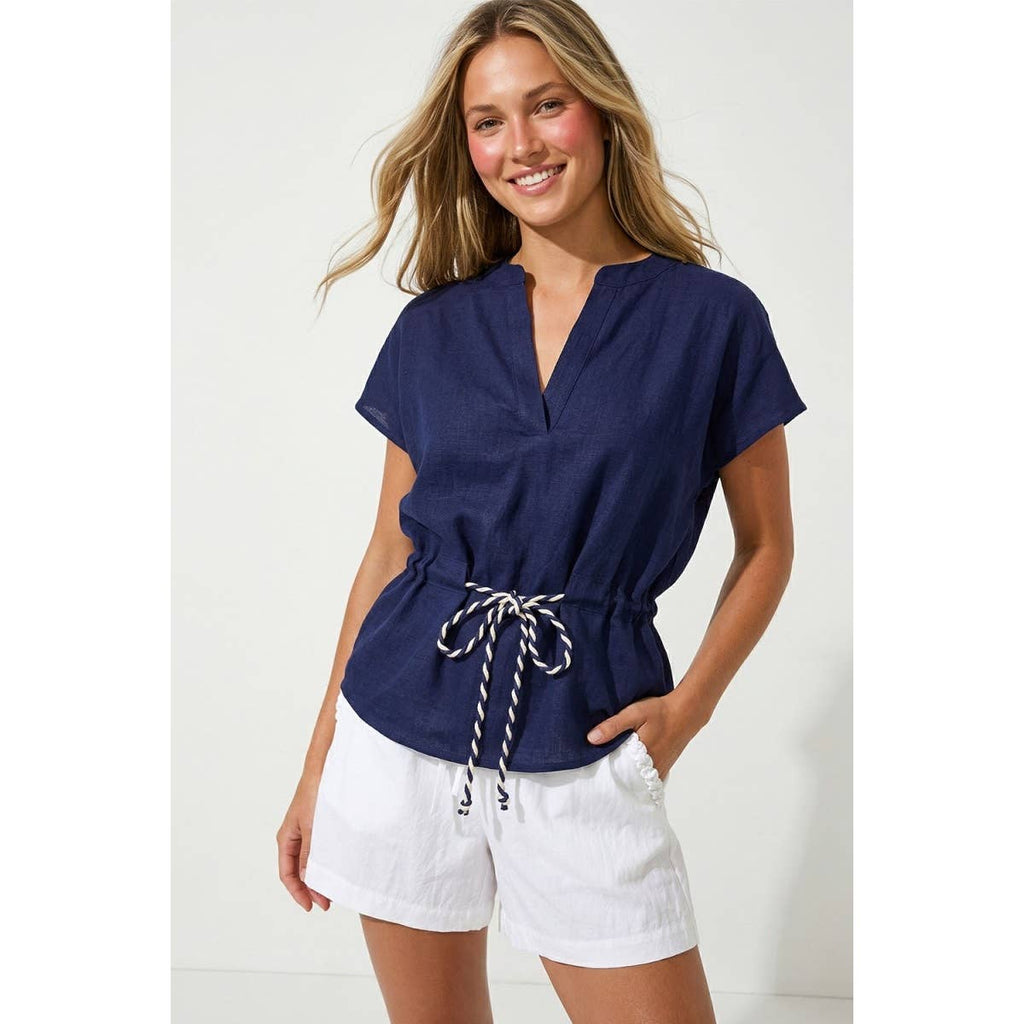 Linen Rope Tie Waist Blouse