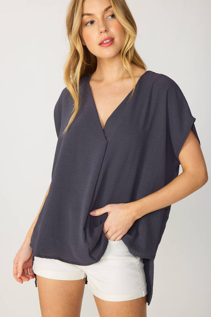 ST3611-PLUS - SOLID V NECK RELAXED FIT SHORT SLEEVE TOP