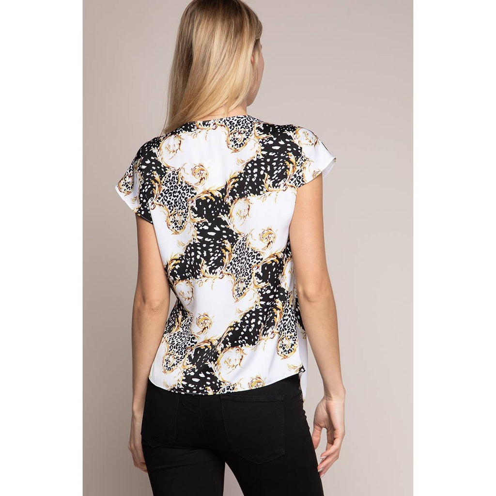 Twist Front Print Blouse