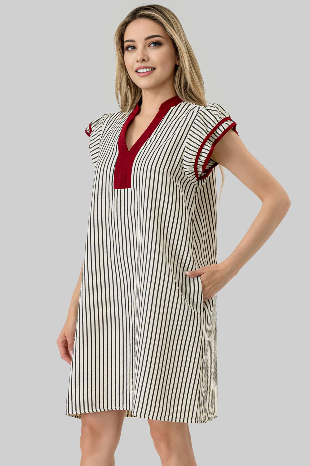 Mbd 9762 Blake Game Day Ruffle Stripe Dress Black/ Burgundy 