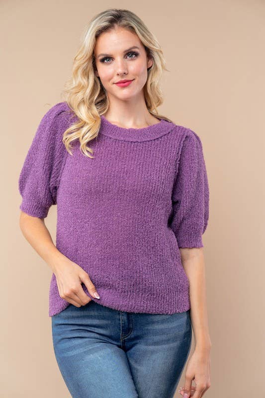 T10232 Half Sleeve Solid Knit Top