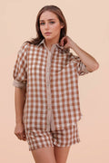 NT12452SET-Checkered Shirt Top & Shorts Set