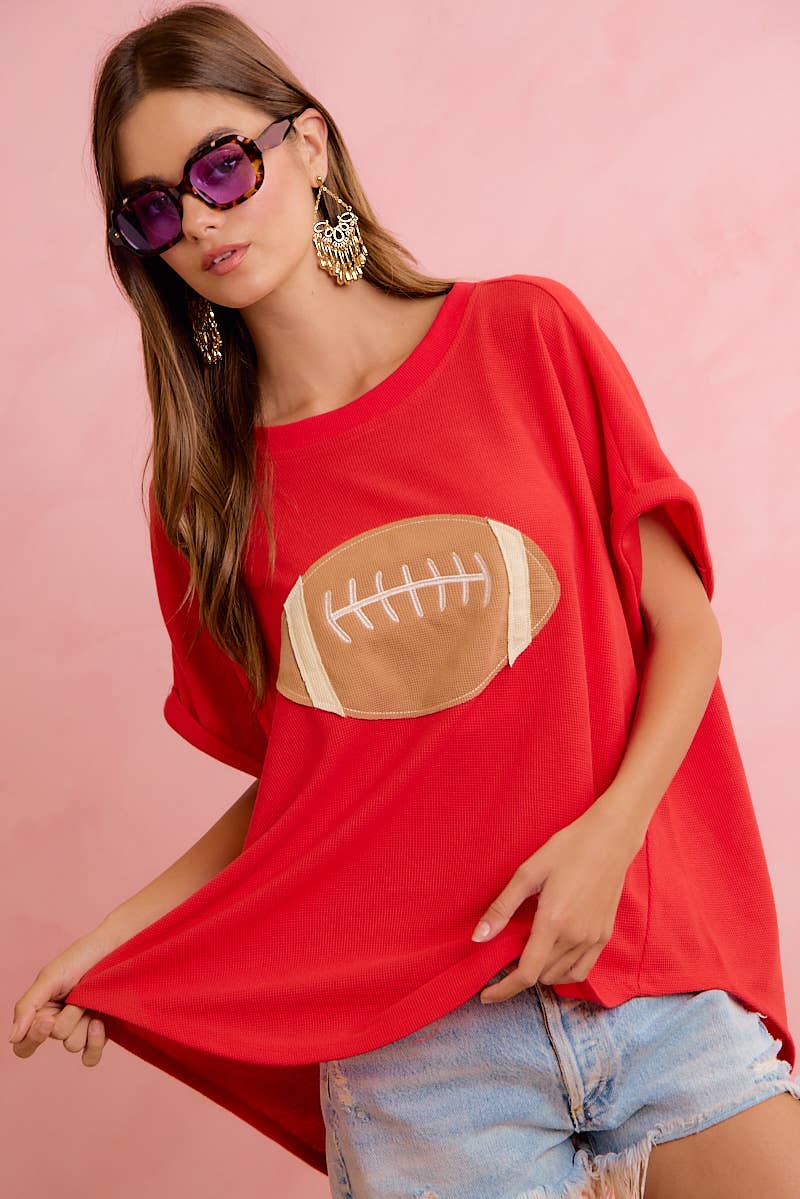 GAMEDAY FOOTBALL PATCHWORK WAFFLE SHORT TOP