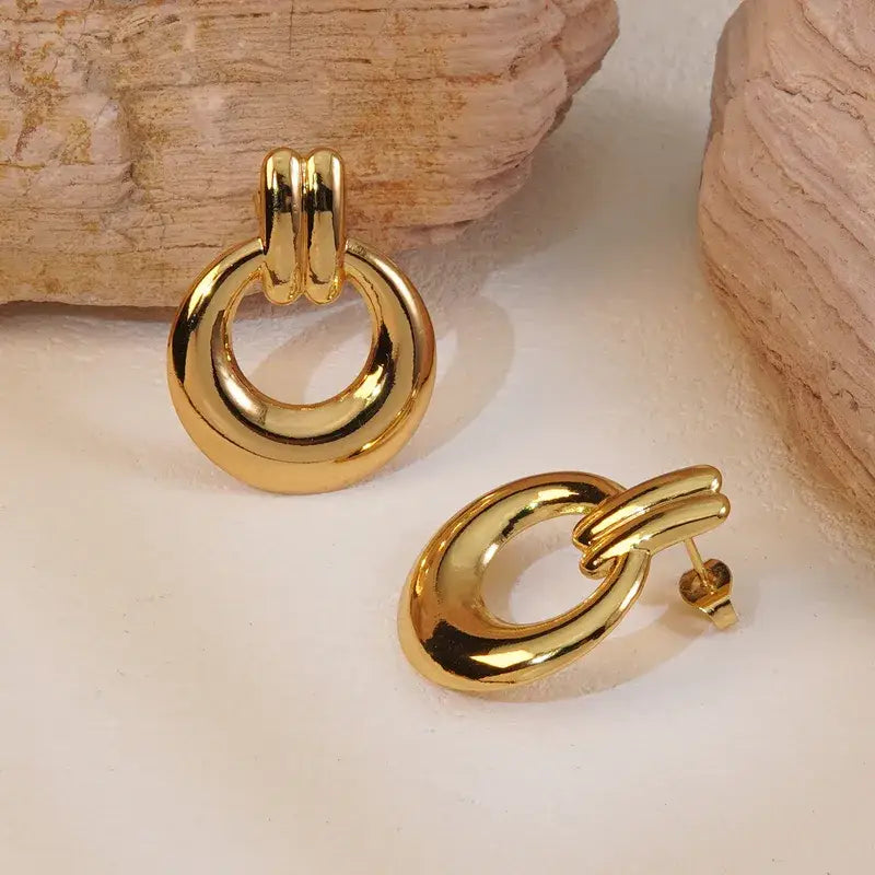 18K Gold Plated Round Hoop Earring Chunky Jewelry