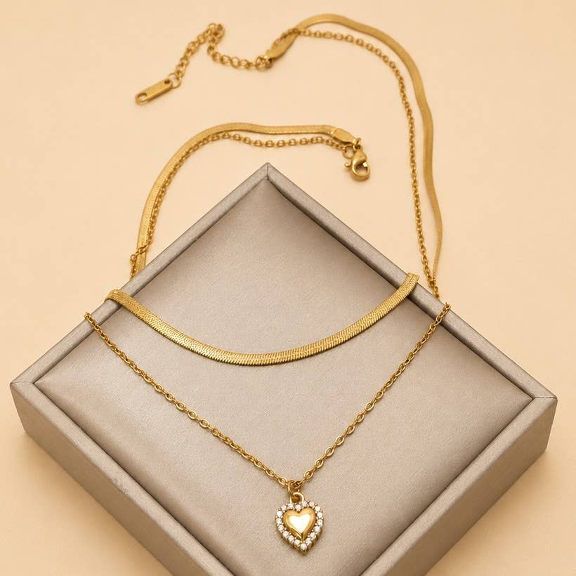 18K STAINLESS STEEL TARNISH FREE HEART NECKLACE | 40NK9732