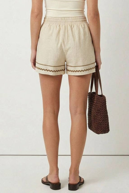 Contrast Trim Linen Shorts