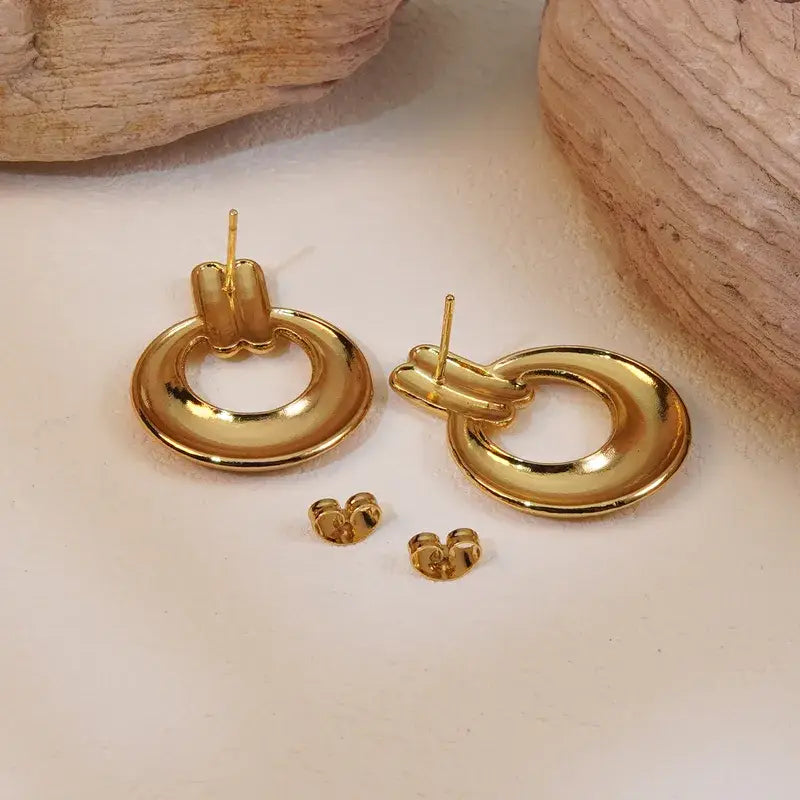 18K Gold Plated Round Hoop Earring Chunky Jewelry