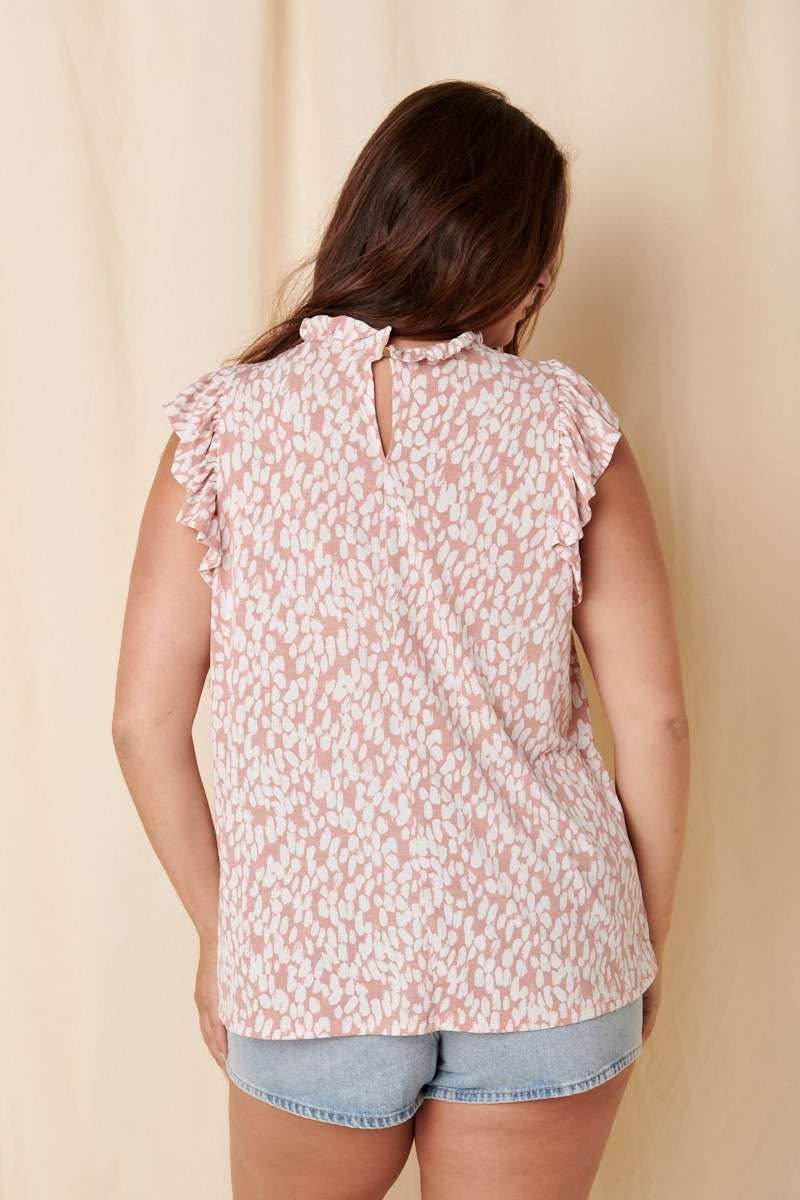 PLUS RUFFLE MOCK NECK RUFFLE SLEEVE KNIT TOP