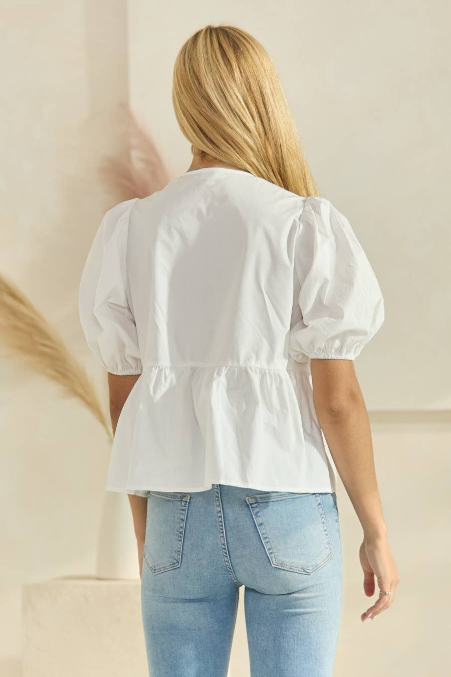 Solid Cotton Poplin Front Tie Ribbon Blouse: Burgundy / L