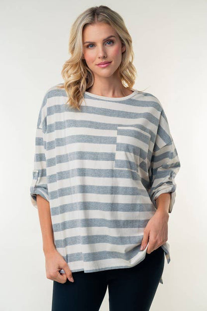 T25115 Short Sleeve Striped Knit Top