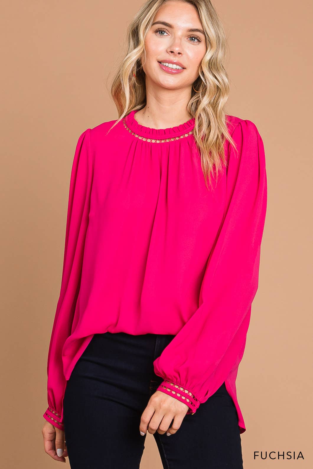 64556W-Women's Soft Ladder Trim Detailed Top