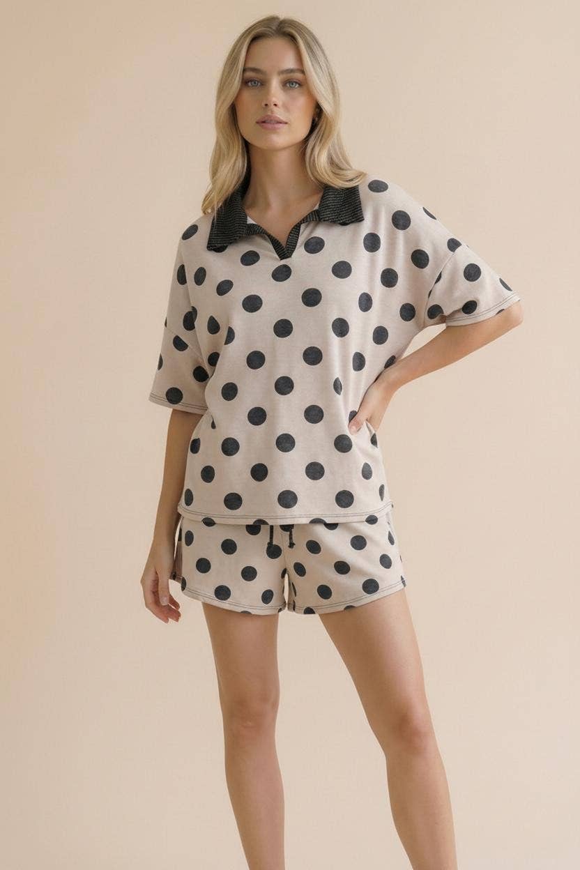 Plus Polka Dot Color Block Loose Fit Lounge Set