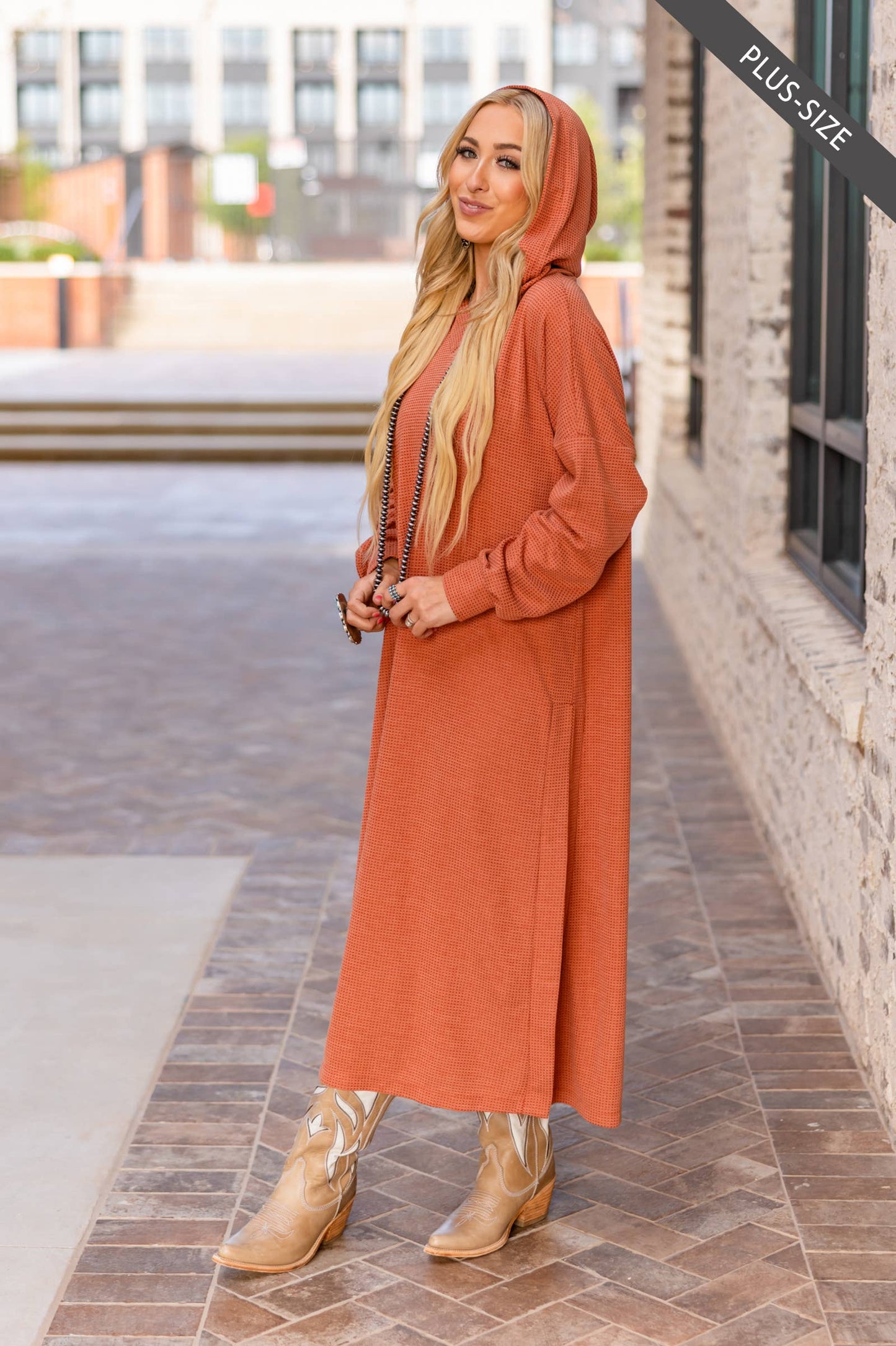 PLUS SIZE Waffle Knit Thermal Duster
