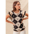 ARGYLE PATTER SWEATER TOP WITH RUFFLED SLEEVES