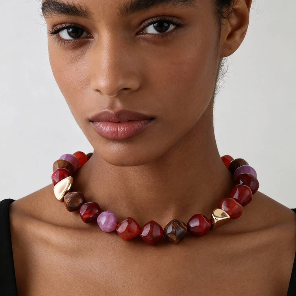 Multi Crystal Stone Beaded Necklace