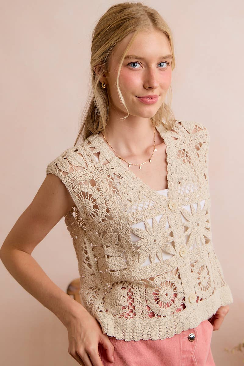 SUMMER CROCHET PATTERNED SLEEVELESS VEST TOP
