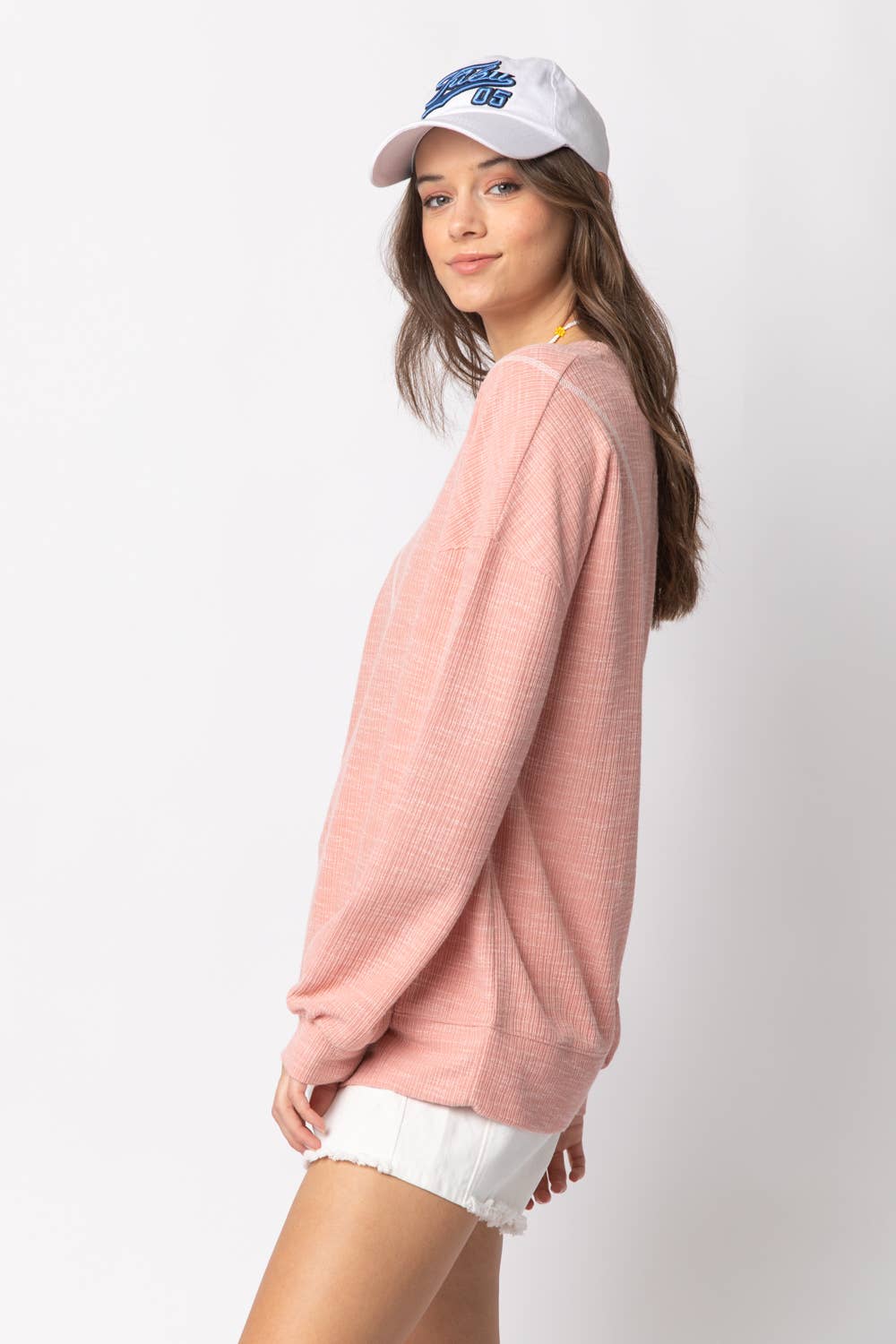 NT10897-Ribbed Knit V Stitch Top