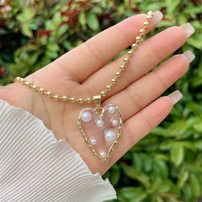 Beaded Necklace with Heart or Star Pendant with Pearls