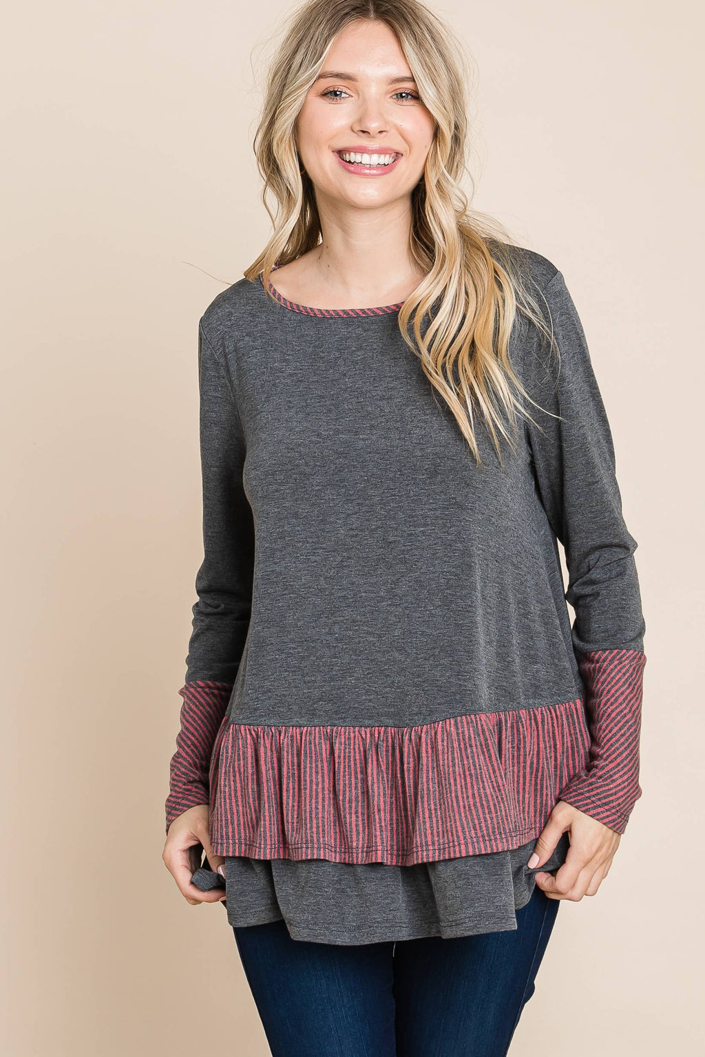ETK-8635-PL Plus Size Tiered Babydoll Top