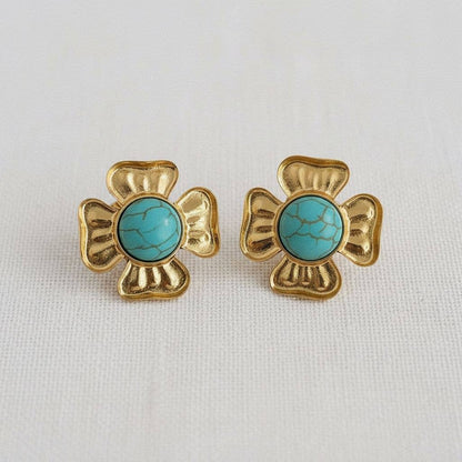 Floral Four-Leaf Drop Earrings with Vintage Charm