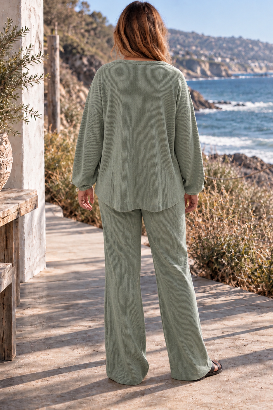 2-Piece V-Neck Long Sleeve Top + Relaxed Pants