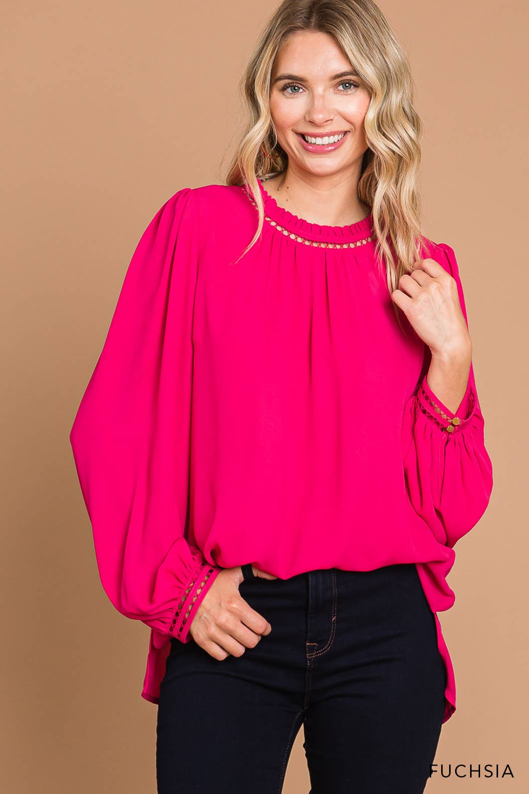64556W-Women's Soft Ladder Trim Detailed Top