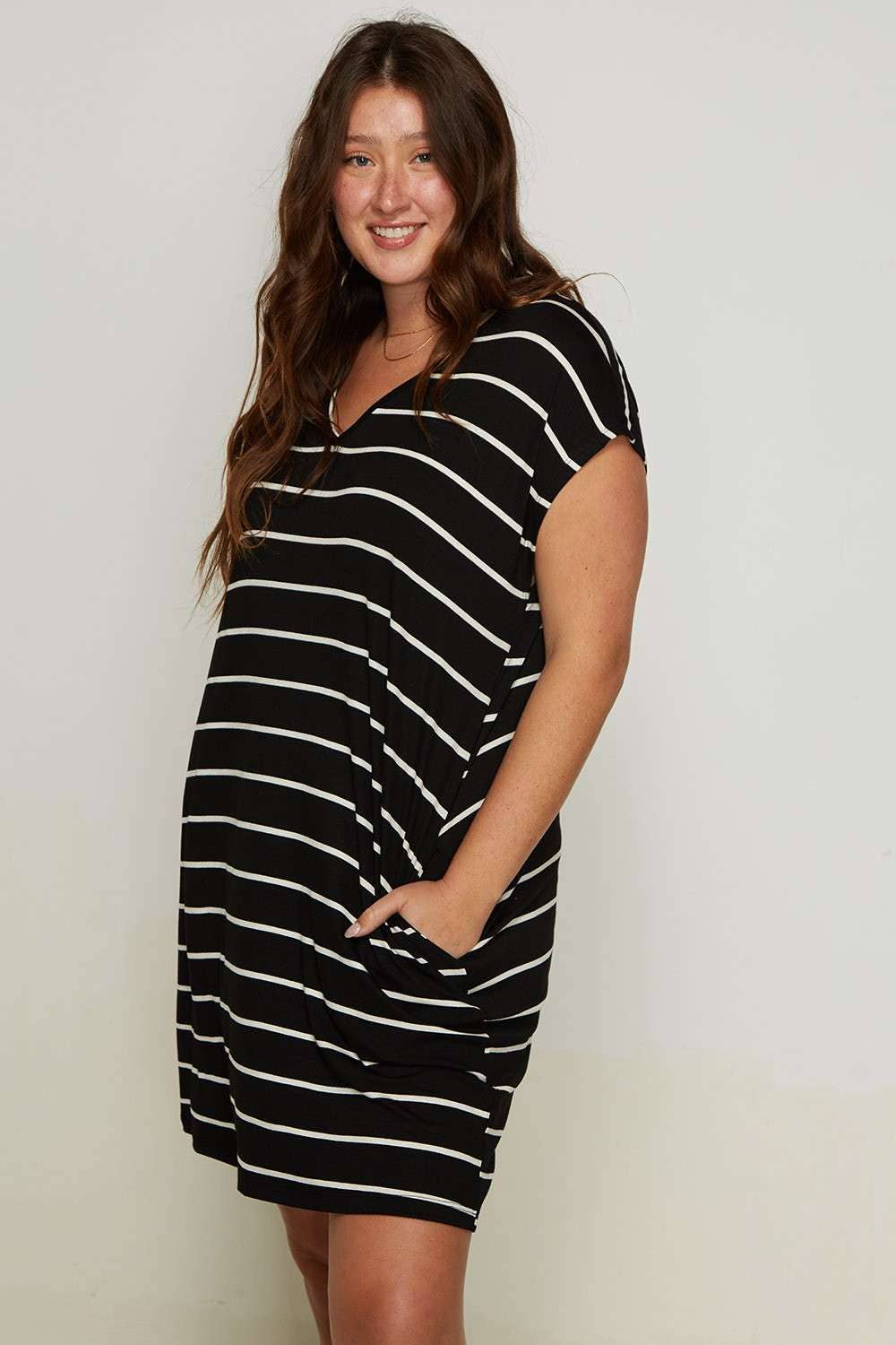 PLUS STRIPE V-NECK TEE DRESS