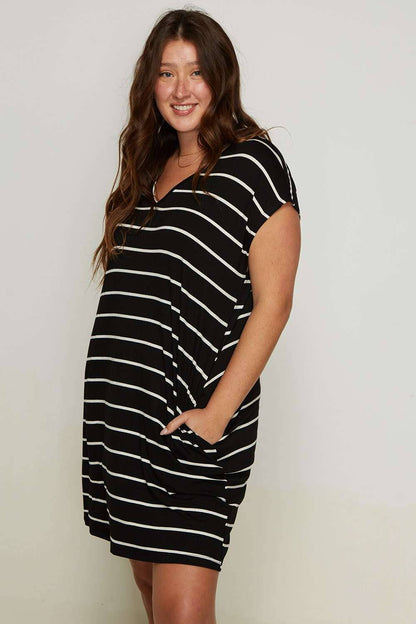 PLUS STRIPE V-NECK TEE DRESS