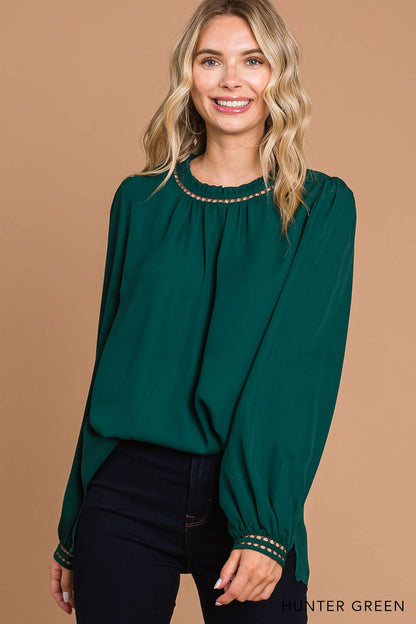 64556W-Women's Soft Ladder Trim Detailed Top