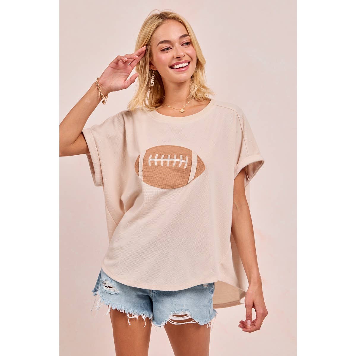 GAMEDAY FOOTBALL PATCHWORK WAFFLE SHORT TOP