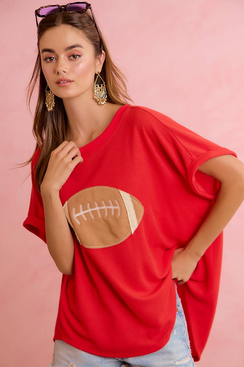 GAMEDAY FOOTBALL PATCHWORK WAFFLE SHORT TOP