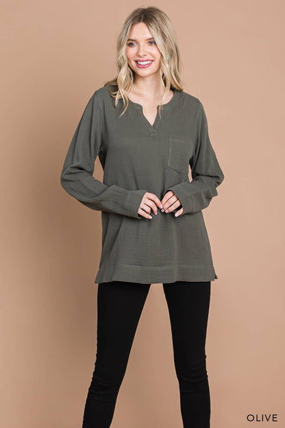 63165W - Fall/Winter Long Sleeve Cotton Gauze Top
