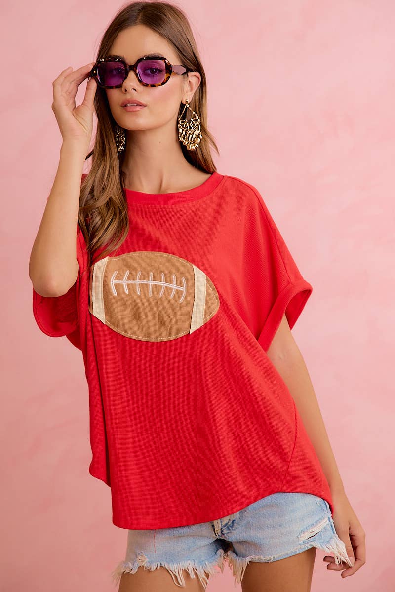 GAMEDAY FOOTBALL PATCHWORK WAFFLE SHORT TOP