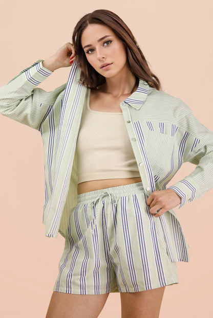 Stripe Woven Shirt Top & Shorts Set
