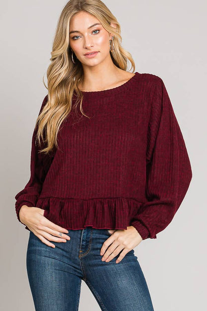 Long sleeve ruffle hem top
