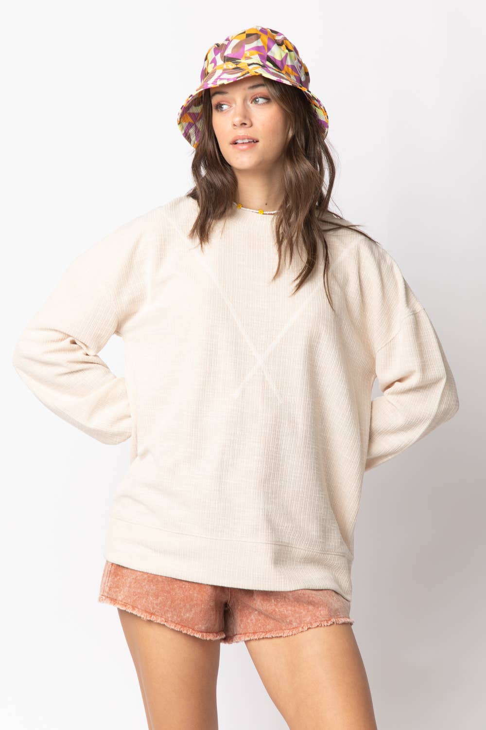 NT10897-Ribbed Knit V Stitch Top