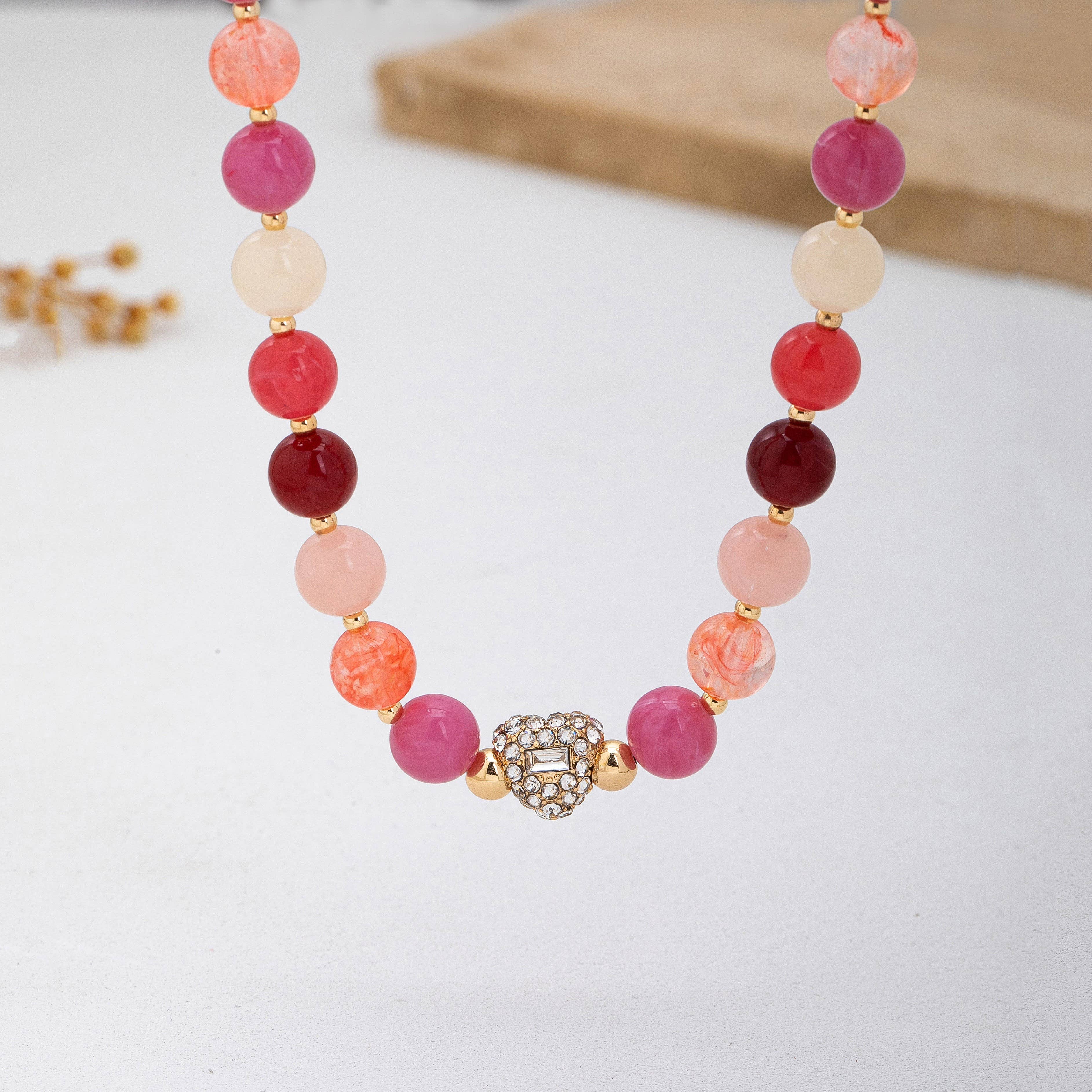 Rose & Berry Beaded  Heart Crystal Ball Necklace | 80N92958