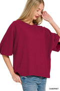 Double Knit 3/4 Sleeve Top w/ Exposed Seams - Zenana